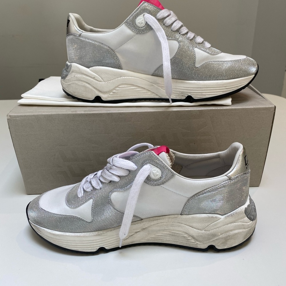 Golden Goose Running Sole Sneaker Silver/White/Black New in Box - Picture 6 of 9